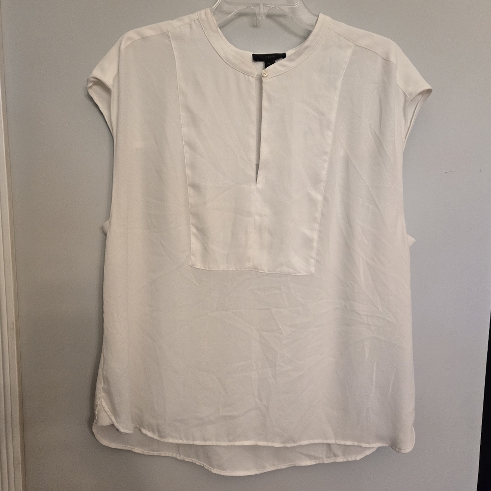 J.Crew off-white satin sleeveless blouse dressy button keyhole neck top XL